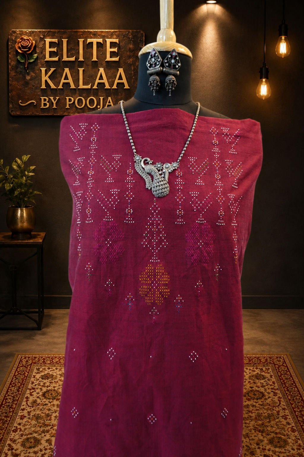 Cotton Tangaliya Kurti Fabric Maroon Bird Design