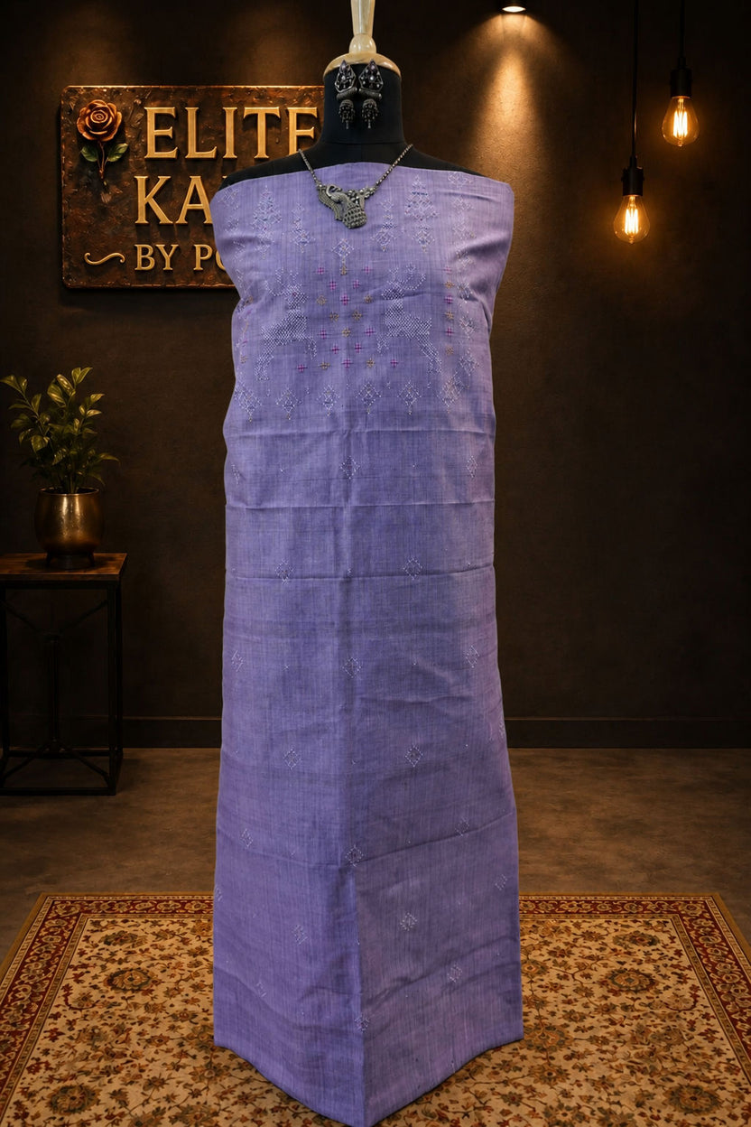Cotton Tangaliya Placement Print Kurti Fabric Purple Deer Design