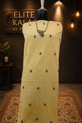 Bhujodi Kala Cotton Kurti Fabric Yellow Front Chomuk Work