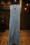 Kala Cotton Bhujodi Placement Pattern Kurti Fabric Grey Front Chomuk Work
