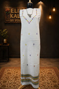 Bhujodi Kala Cotton Kurti Fabric Off White Neck Chomuk and Daaman Work