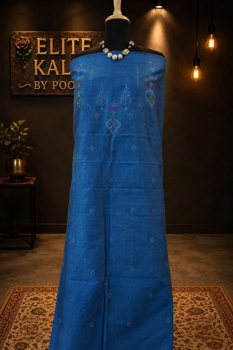 Cotton Tangaliya Kurti Fabric Blue Floral Design