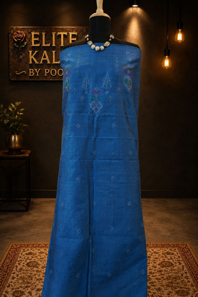 Cotton Tangaliya Kurti Fabric Blue Floral Design