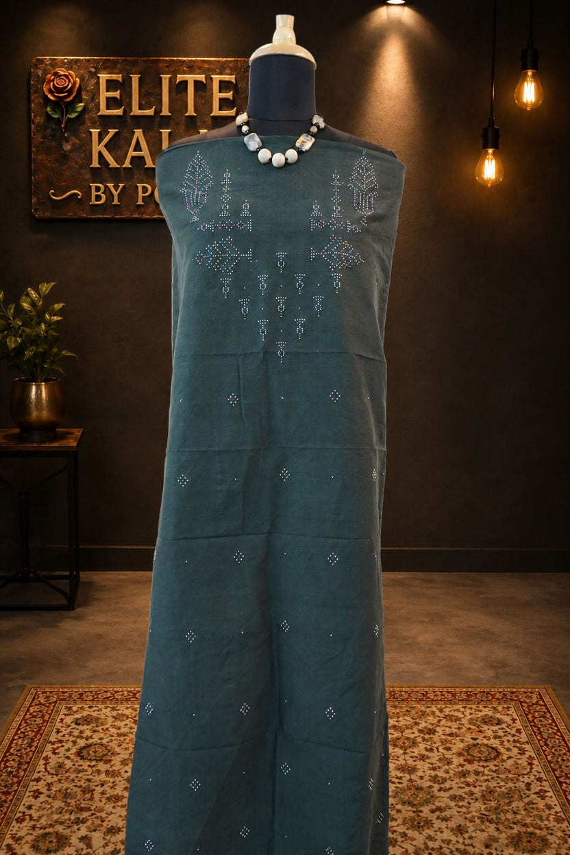 Cotton Tangaliya Kurti Fabric Green Tree Design