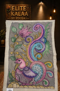 Kalamkari Annakpakshi Bird floral grey patch with border