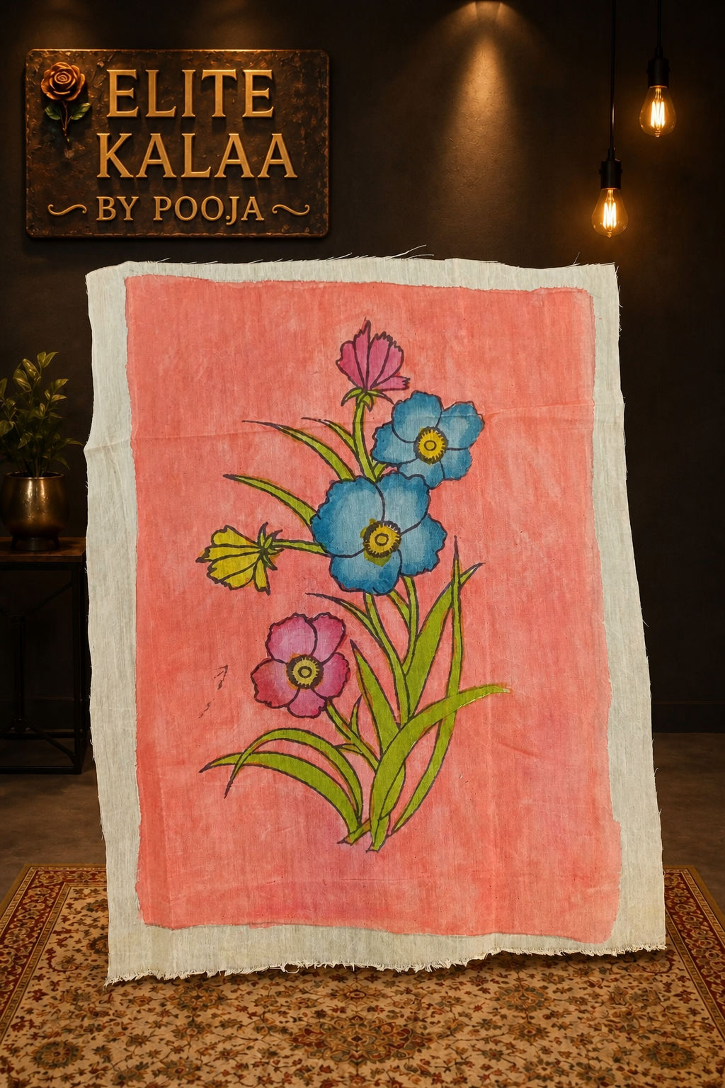Kalamkari Bangalore Silk patch with Mughal-08 design reference in 12x9 inch size
