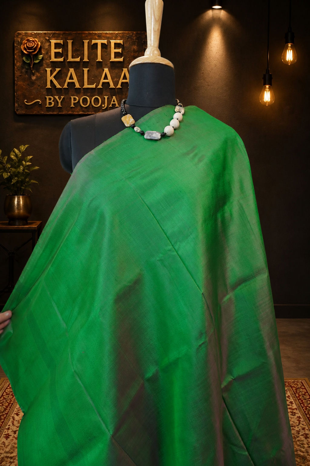 Katan Silk Plain Saree Green