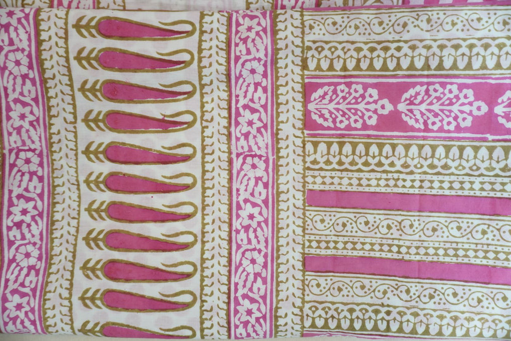Pink cotton Bagh handblock 3 piece unstitched suit set with printed design