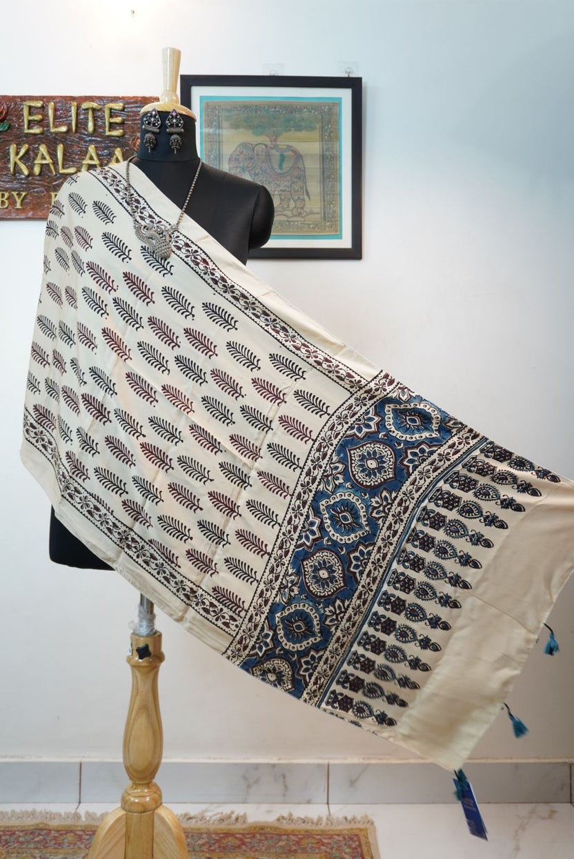 Grey Bagh Maheshwari silk saree with floral pattern, multicolor accents, border and tassels