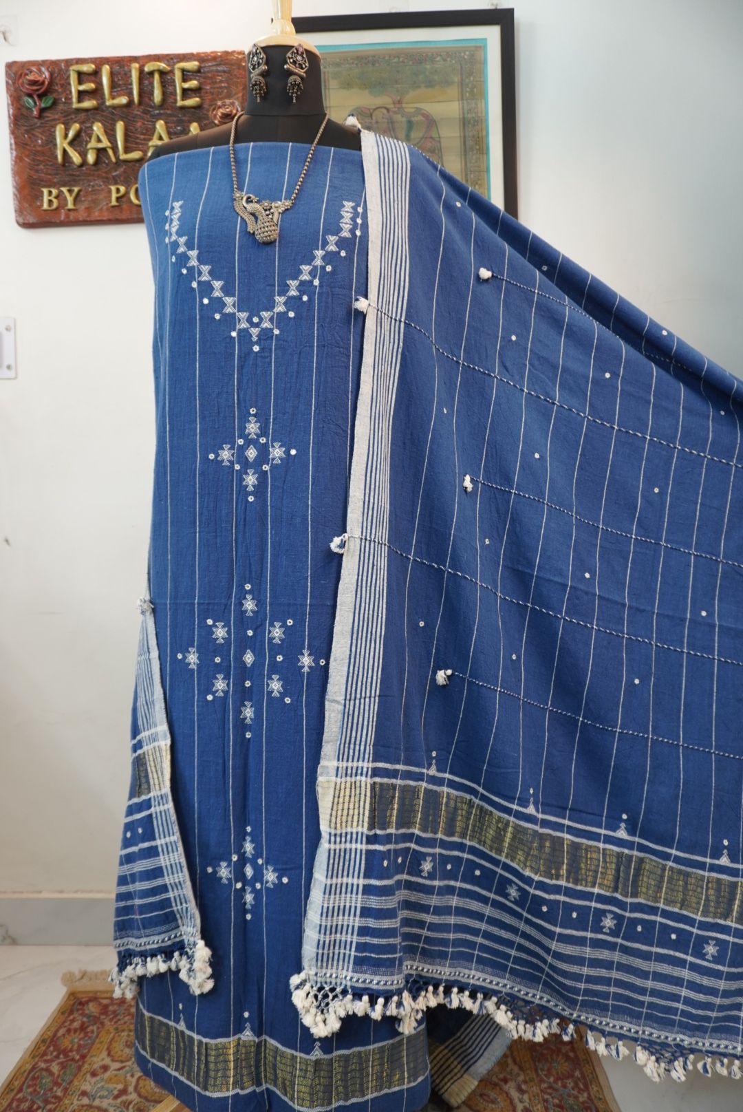 Bhujodi Kala cotton 3 piece suits /Blue - five