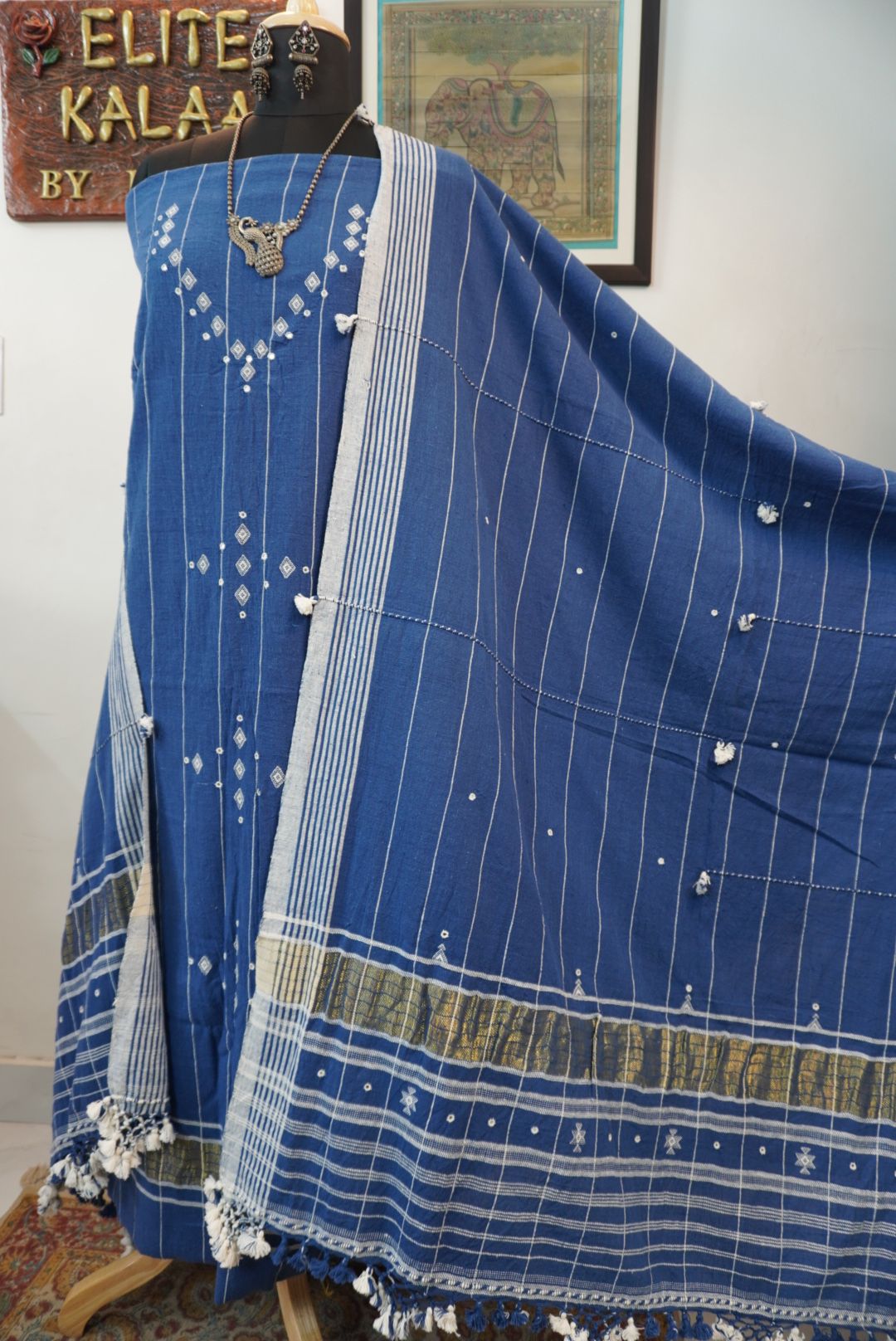 Bhujodi Kala cotton 3 piece suits /Blue - six