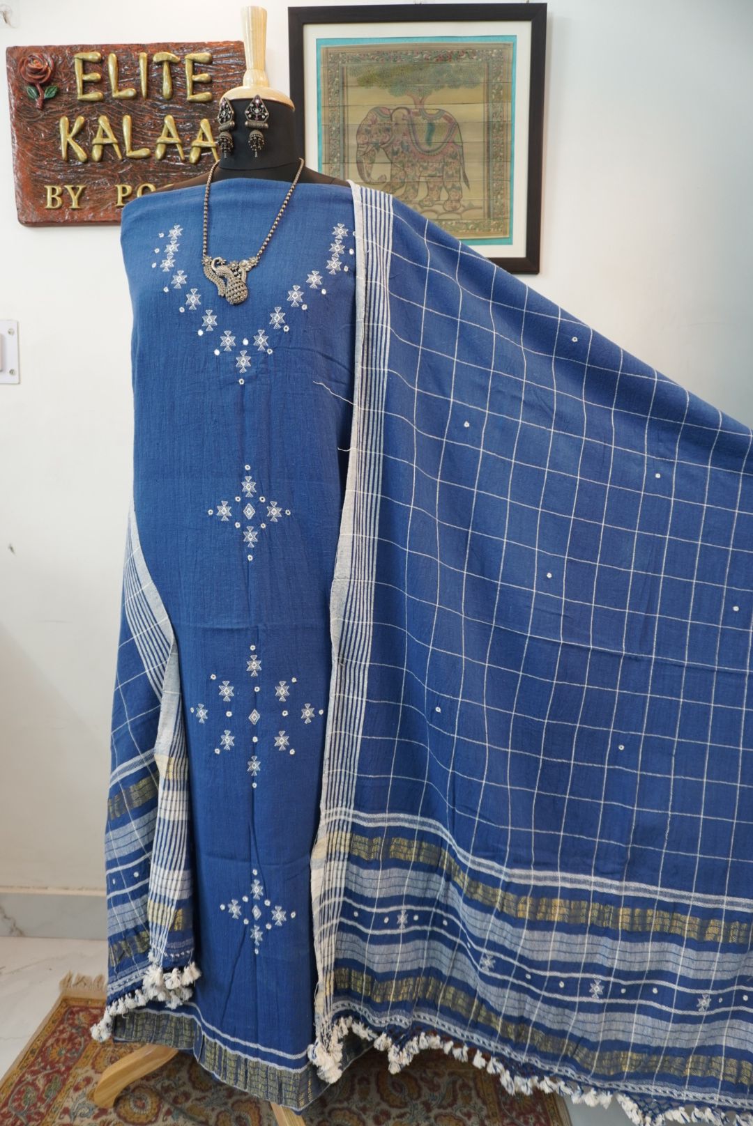 Bhujodi Kala cotton 3 piece suits /Blue - three
