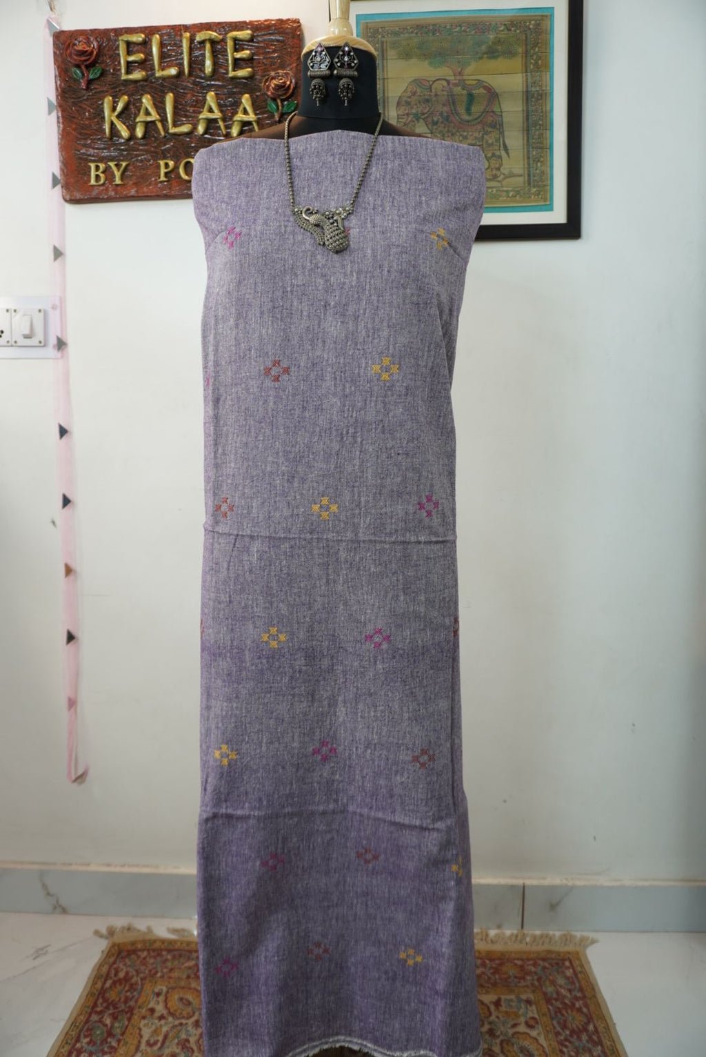 Bhujodi Kala cotton kurti/ Front chomuk work/ light  purple