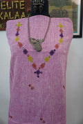 Bhujodi Kala cotton kurti/ neck chomuk and mirror work/ pink