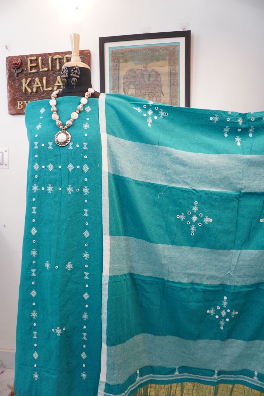 Bhujodi kala cotton 3 piece suit/Rama Green design 2