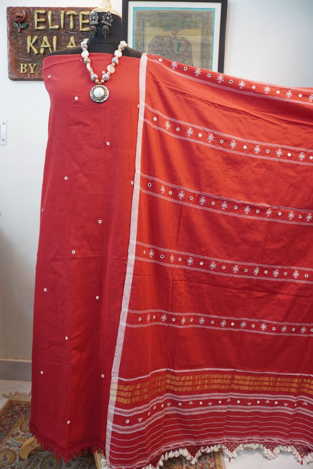 Bhujodi kala cotton 3 piece suit/ Red