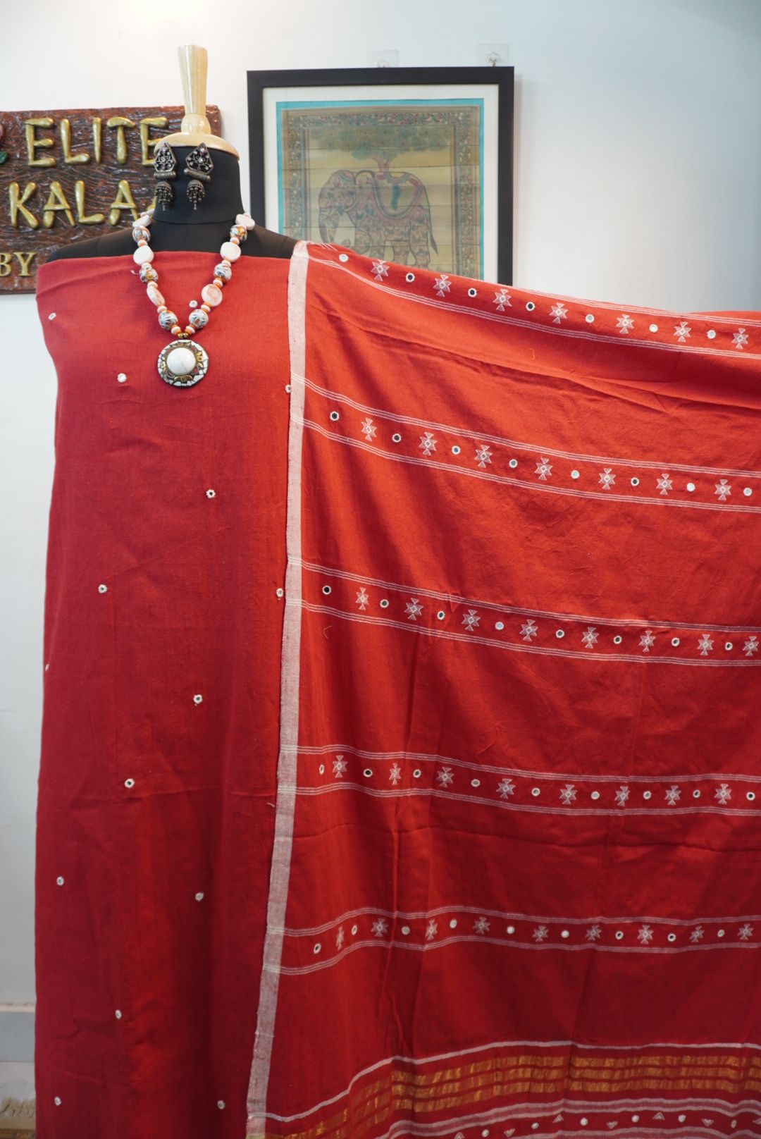 Bhujodi kala cotton 3 piece suit/ Red