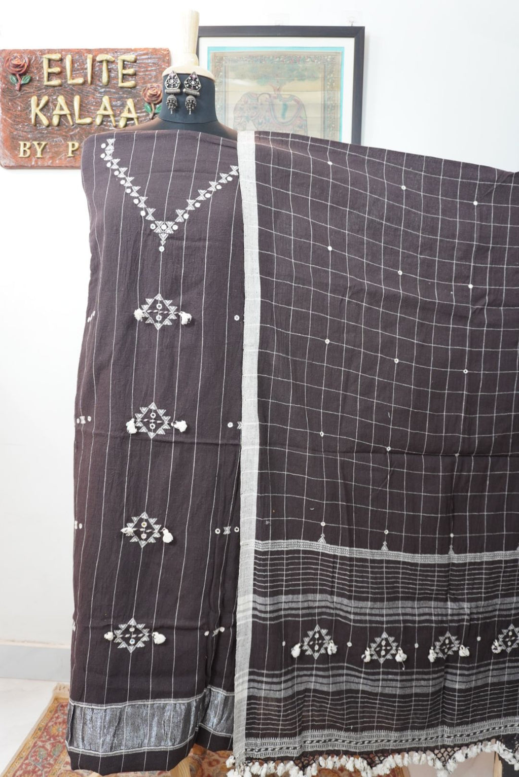 Bhujodi kala cotton 3 piece suit/ brown/Design 2