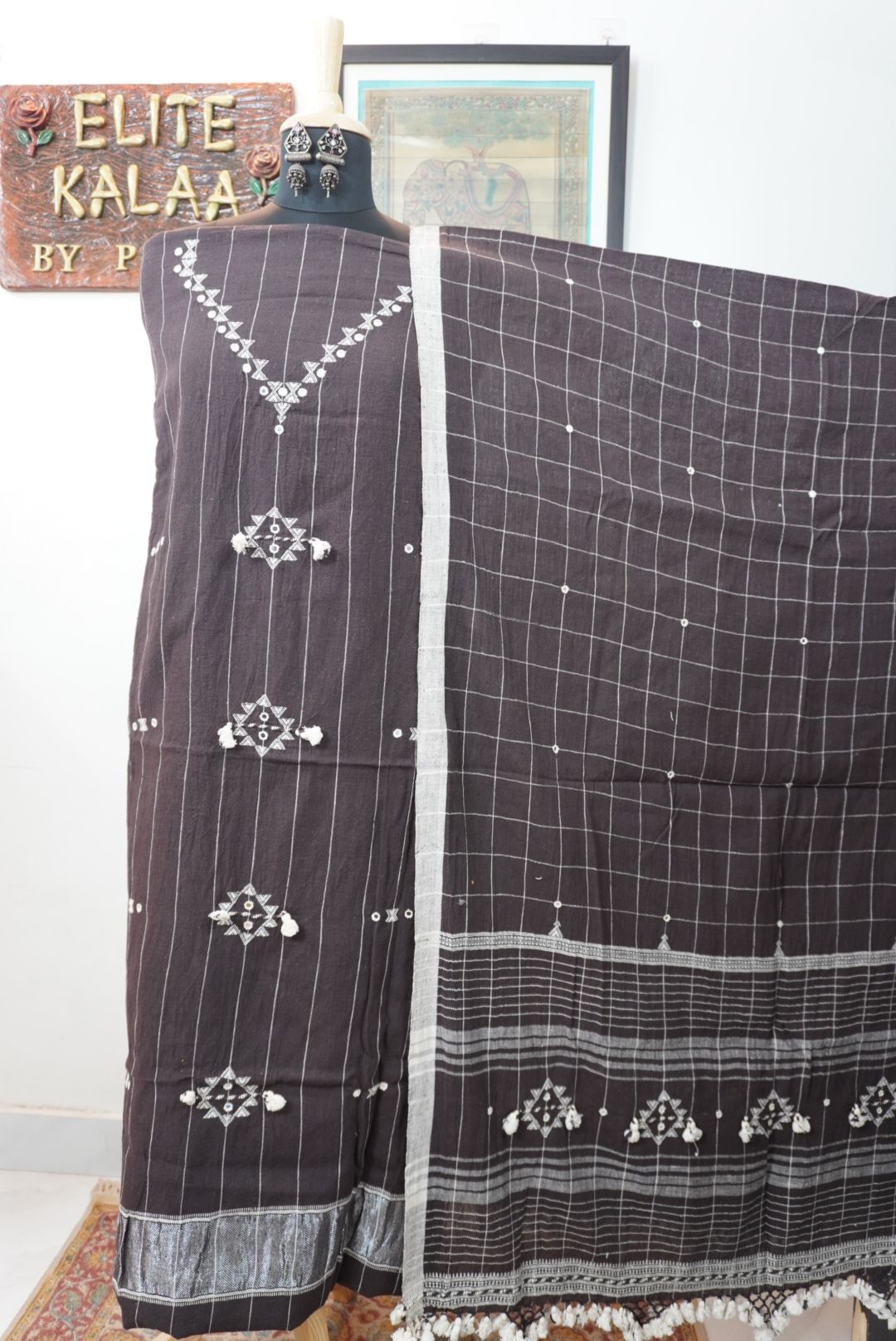 Bhujodi kala cotton 3 piece suit/ brown/Design 2