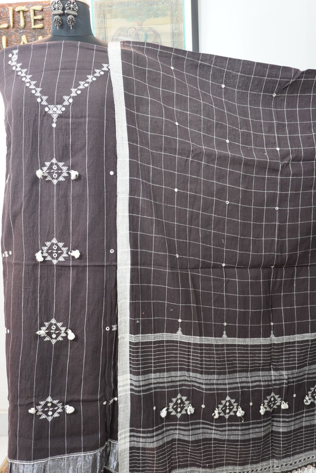 Bhujodi kala cotton 3 piece suit/ brown/Design 2