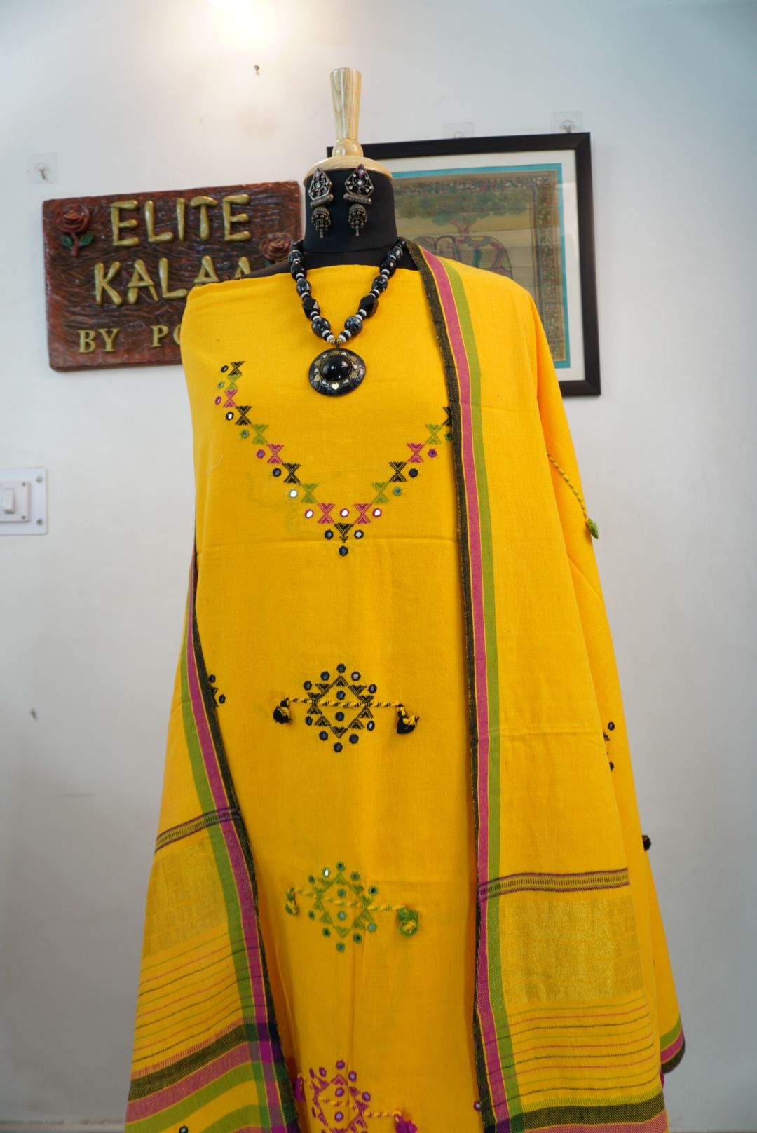 Bhujodi kala cotton suit fabric/ yellow