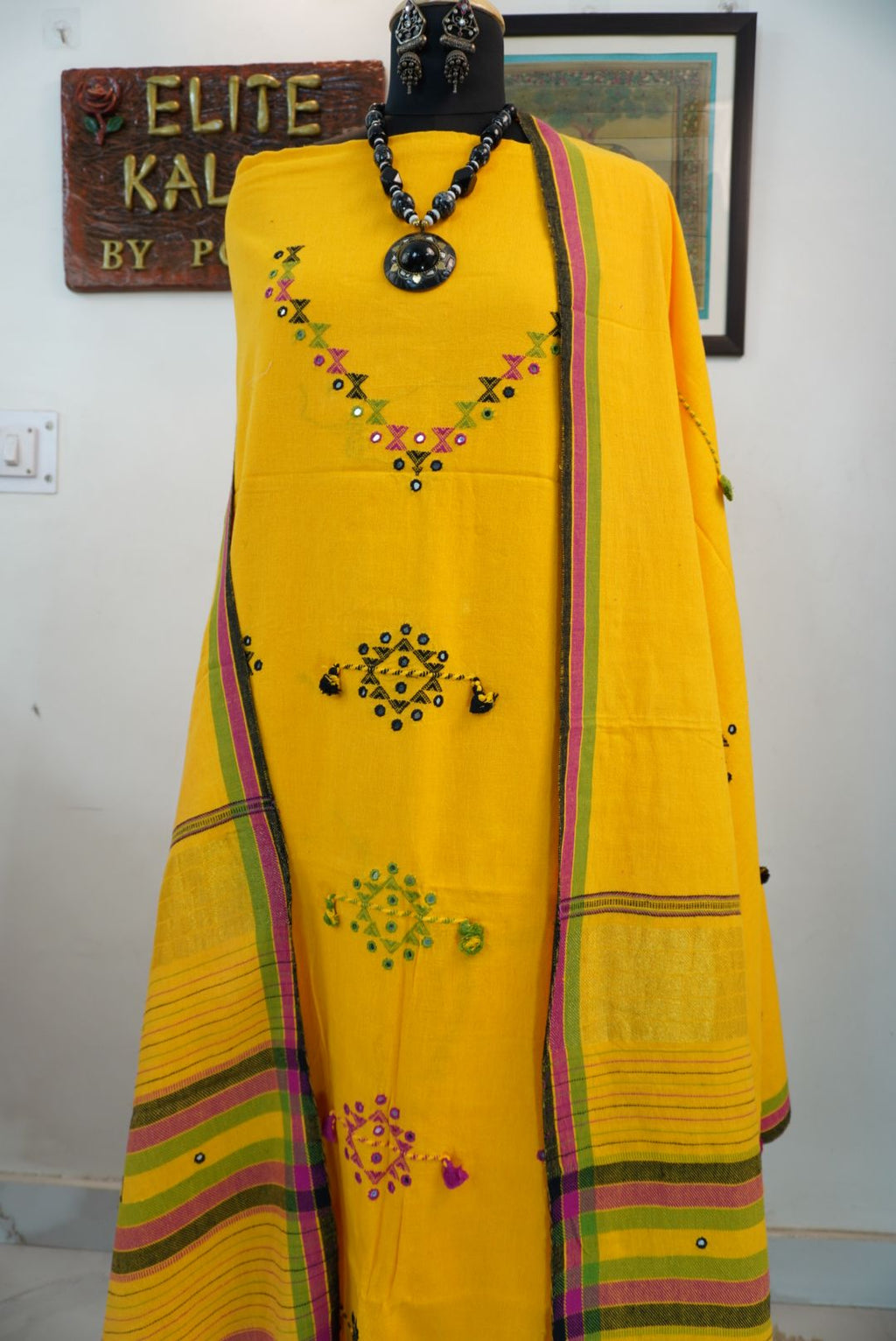 Bhujodi kala cotton suit fabric/ yellow