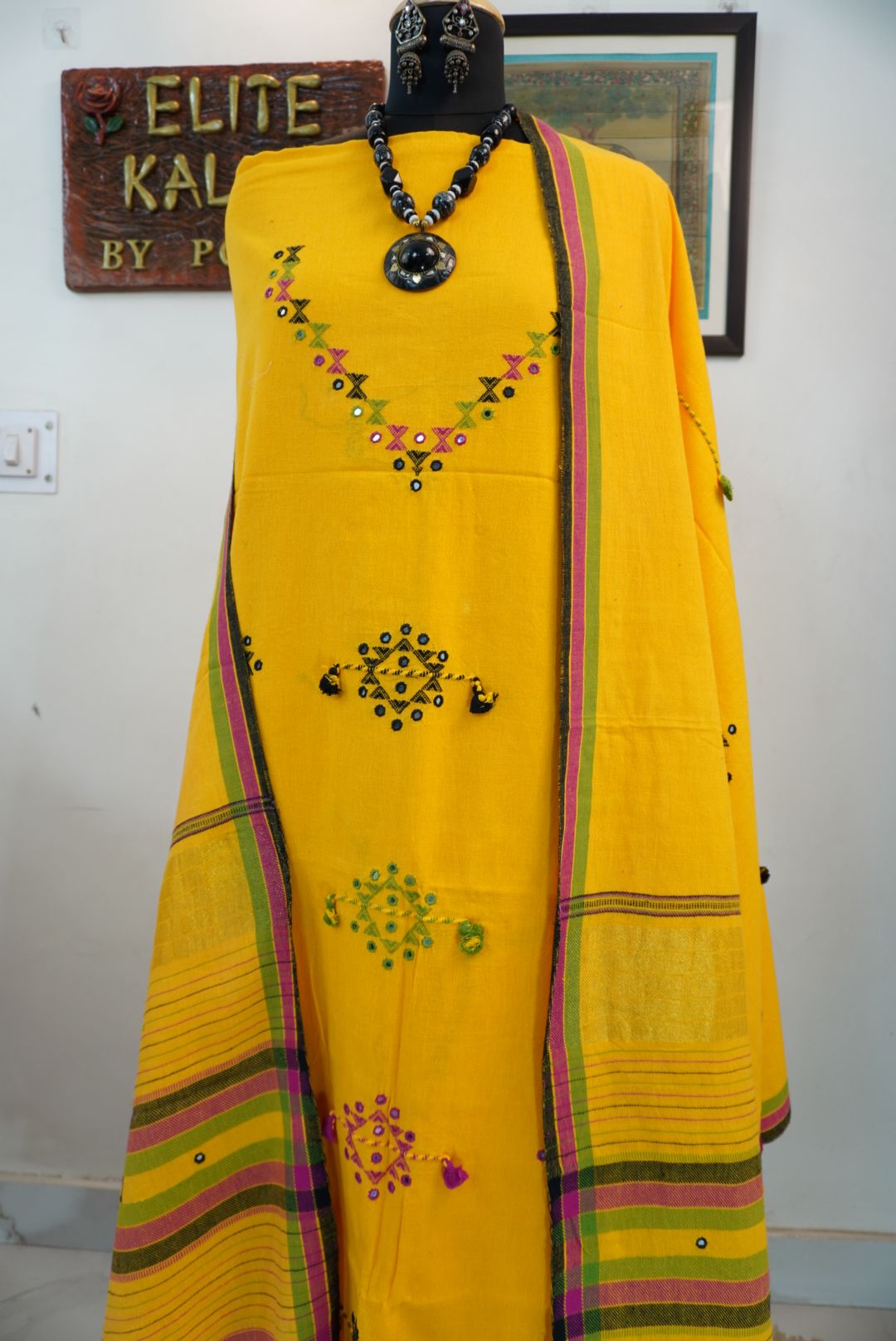 Bhujodi kala cotton suit fabric/ yellow