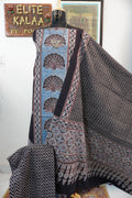 Black Cotton Ajrakh handblock 3 piece dress material with multicolor print and border