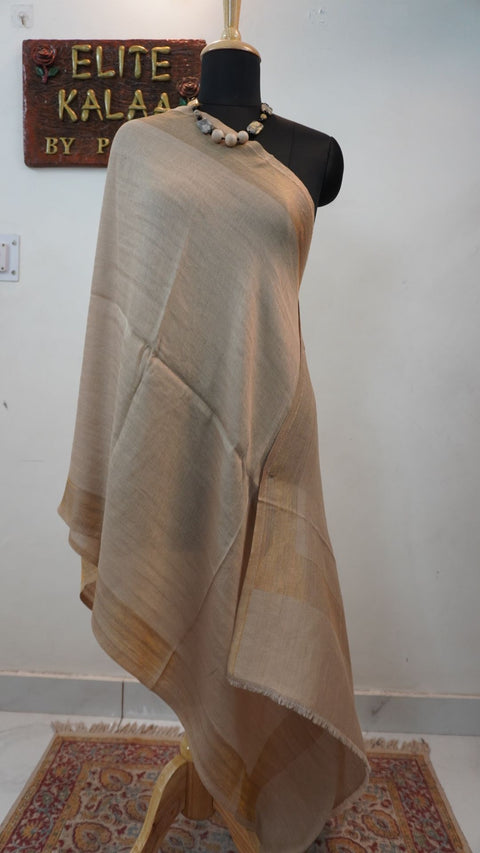 Fine wool reversible stole with zari detailing and contrasting gold bands in a solid-toned design