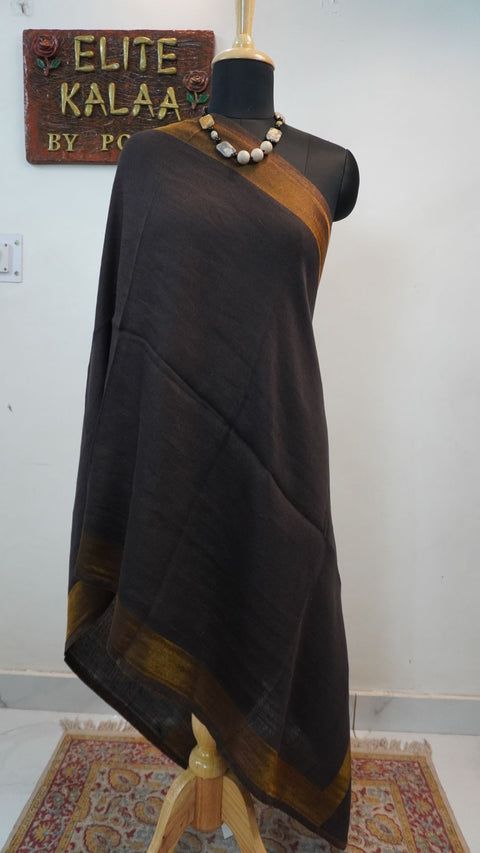 Black fine wool reversible stole with zari detail and a border finish