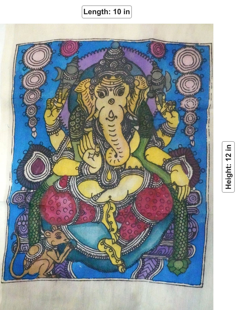 Multicolor Kalamkari patch with placement pattern and border, featuring Ganesha-Colorful textile artwork