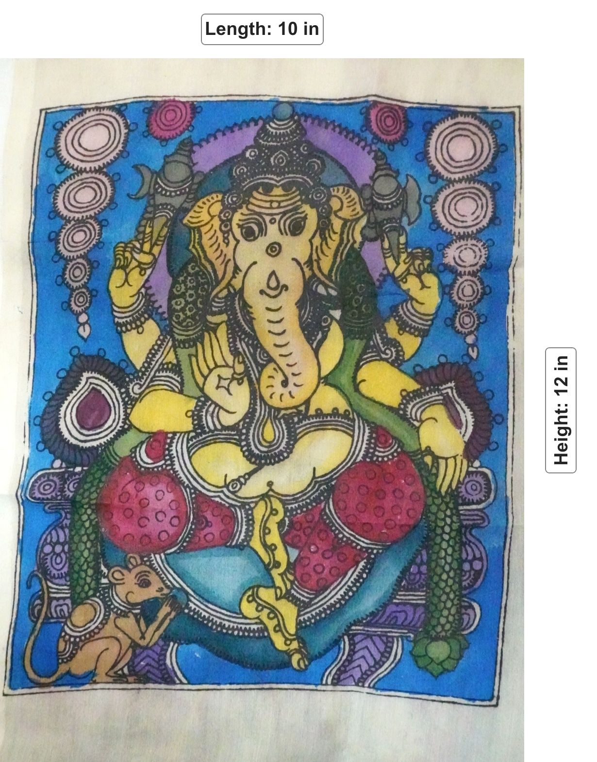 Multicolor Kalamkari patch with placement pattern and border, featuring Ganesha-Colorful textile artwork