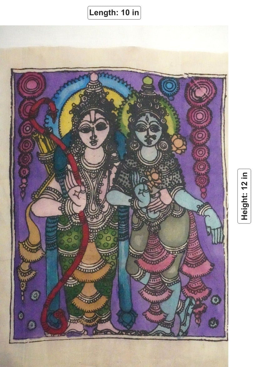 Purple Radha-Krishna Kalamkari patch with a figurative design and border