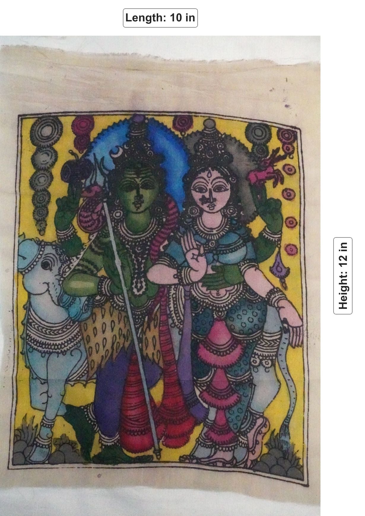 Yellow Kalamkari figurative patch with a bordered finish and devotional artwork design