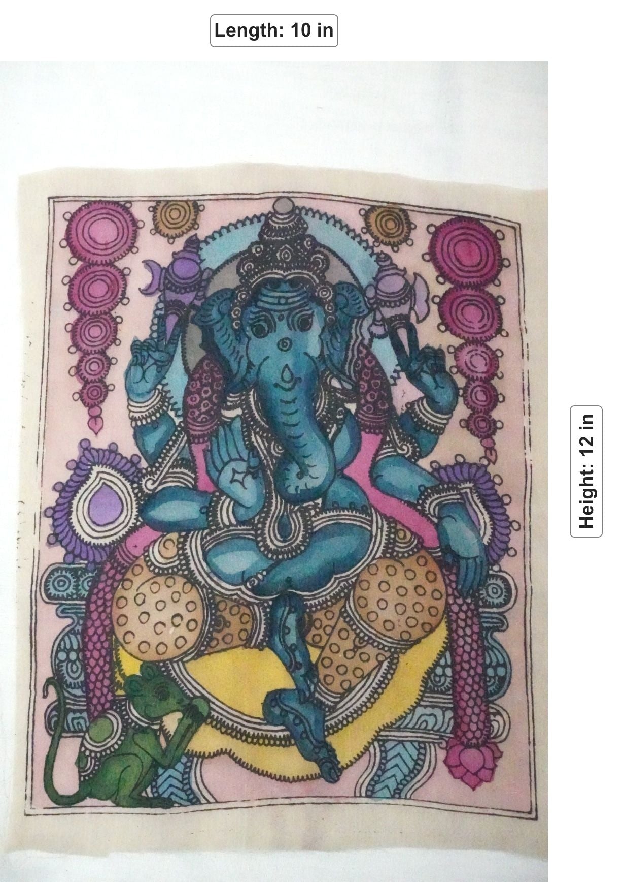 Blue Kalamkari Ganesha patch with border detail and devotional textile artwork design