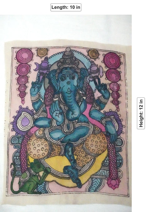 Blue Kalamkari Ganesha patch with border detail and devotional textile artwork design