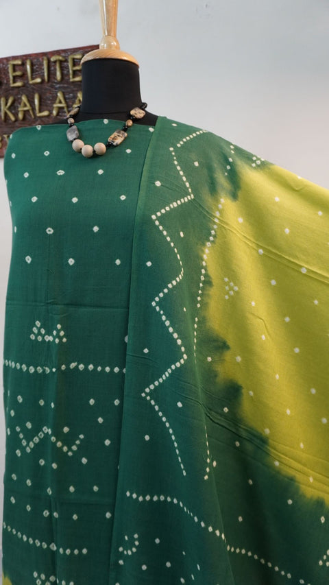 Green cotton Ajrakh handblock 2-piece suit set with abstract design, border and zari detailing