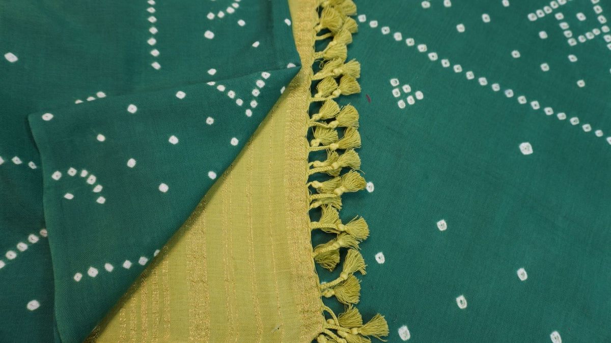Green cotton Ajrakh handblock 2-piece suit set with abstract design, border and zari detailing