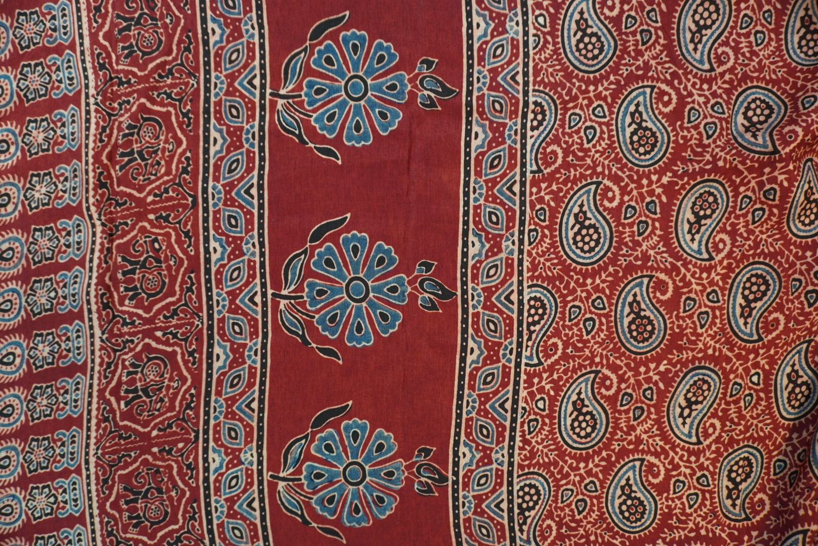 Dola silk ajrakh saree with floral nakshi pallu -  red
