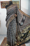 Dola silk ajrakh saree with meenakari palla - black