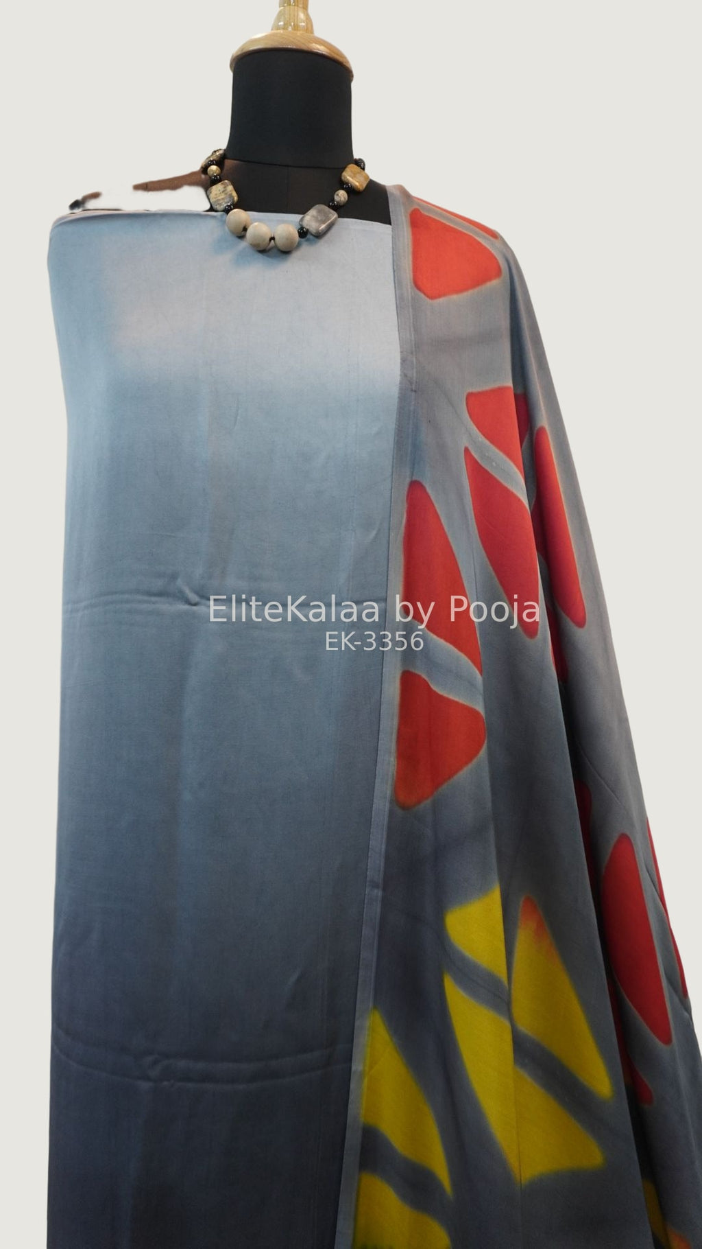 Grey modal unstitched 3-piece suit set with abstract pattern and border detail