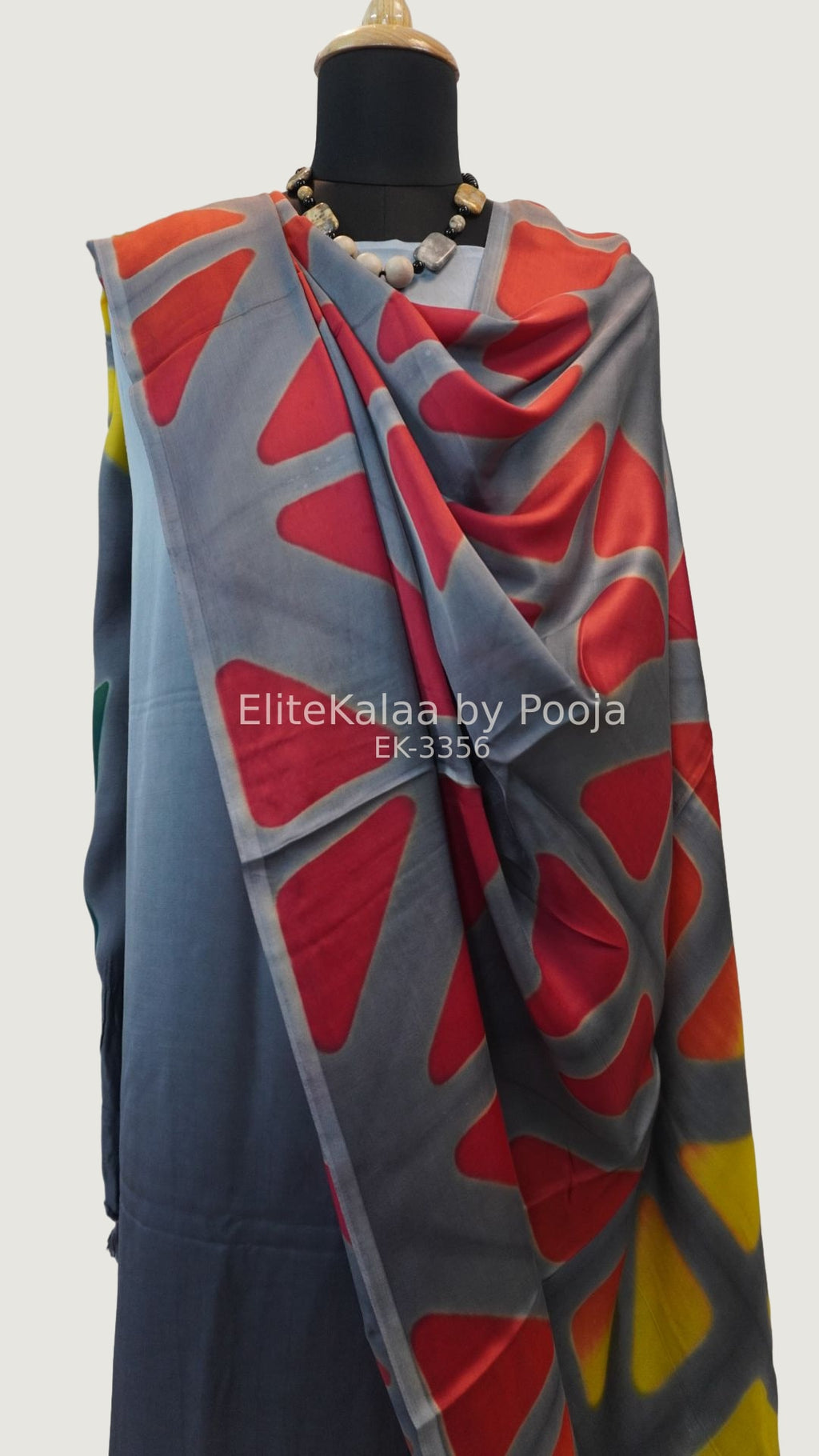 Grey modal unstitched 3-piece suit set with abstract pattern and border detail