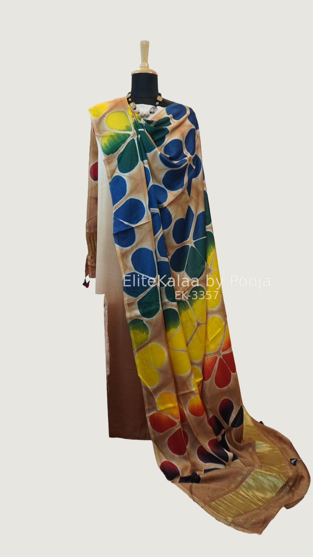 Beige modal unstitched 3-piece suit with abstract pattern and border detail