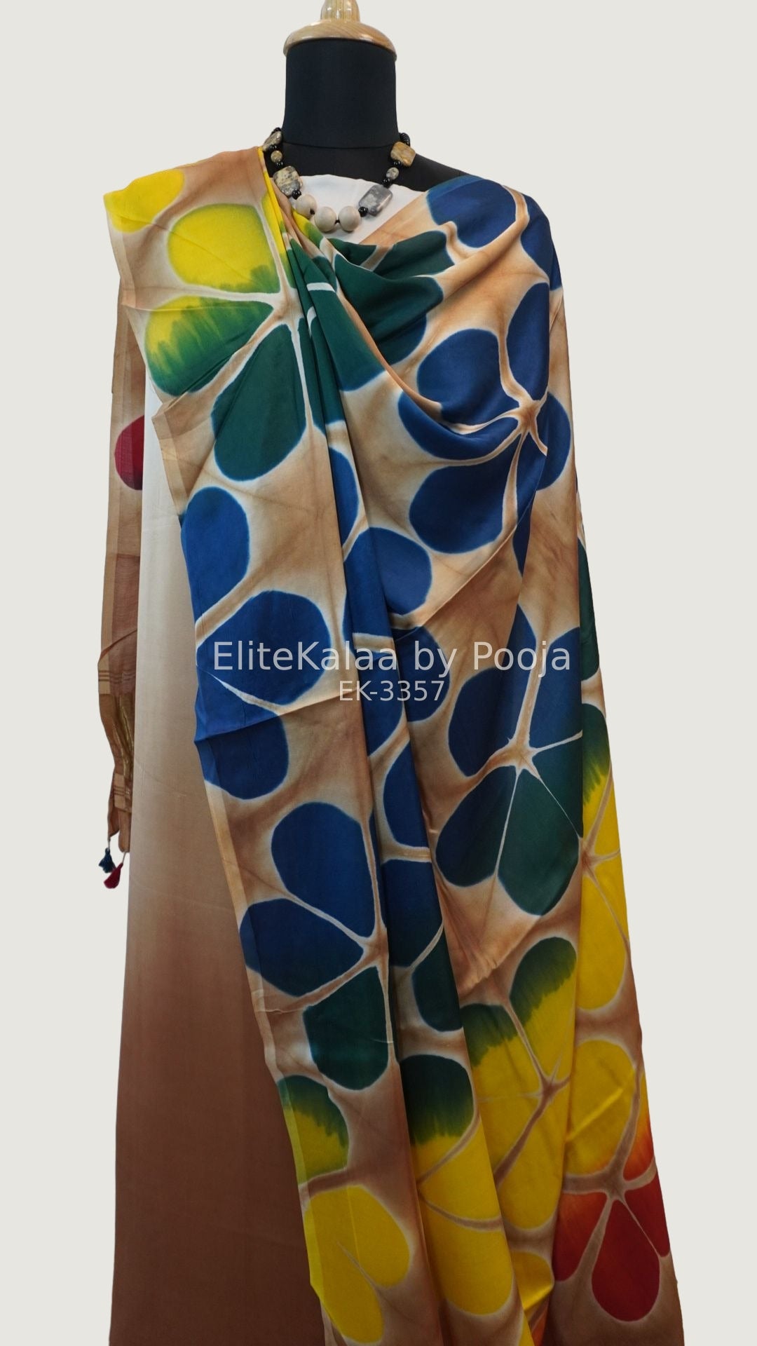 Beige modal unstitched 3-piece suit with abstract pattern and border detail
