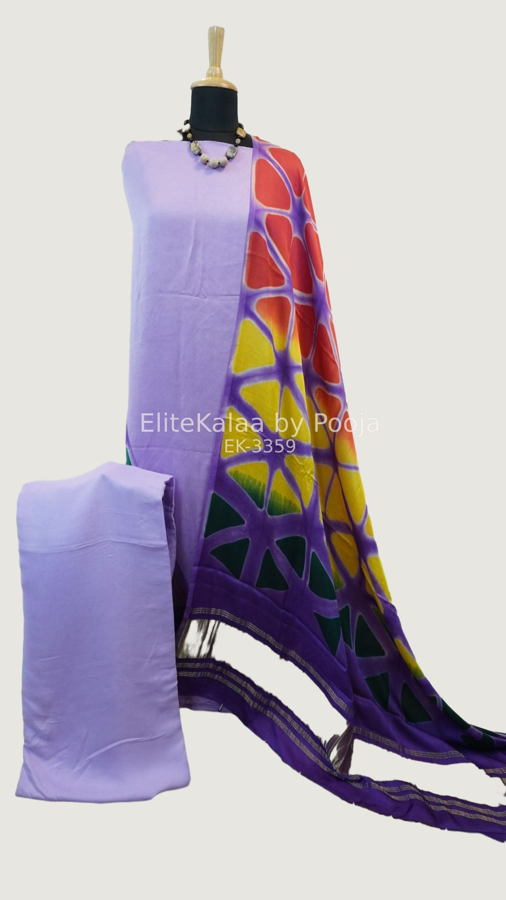 Purple modal unstitched 3-piece suit set with abstract pattern and bordered dupatta