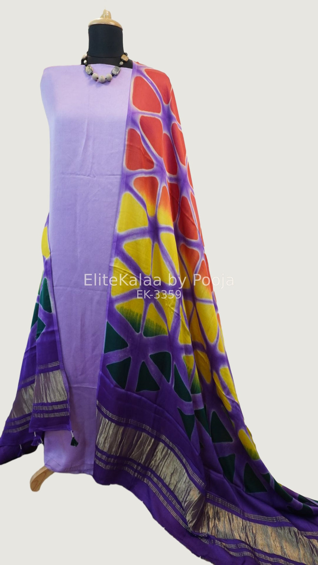 Purple modal unstitched 3-piece suit set with abstract pattern and bordered dupatta