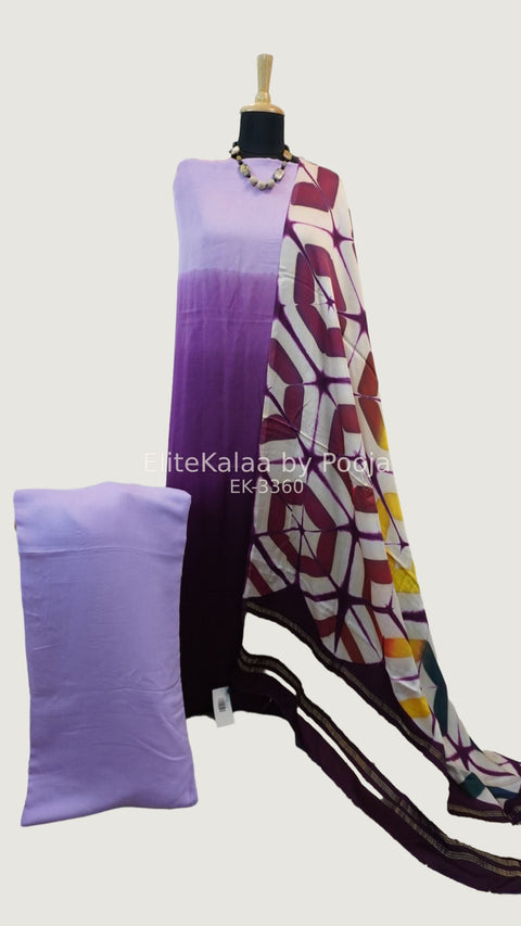 Modal 3-piece unstitched suit set in lavender purple with abstract pattern and border detail