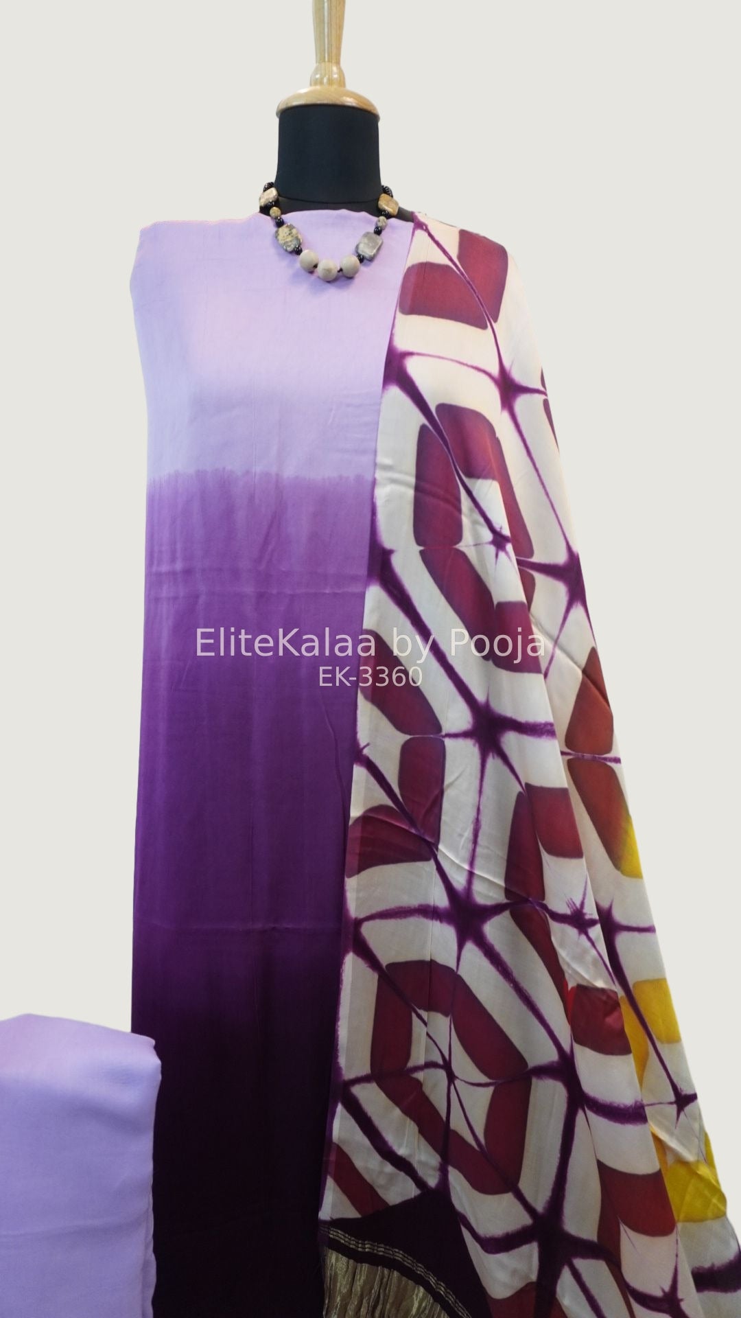 Modal 3-piece unstitched suit set in lavender purple with abstract pattern and border detail