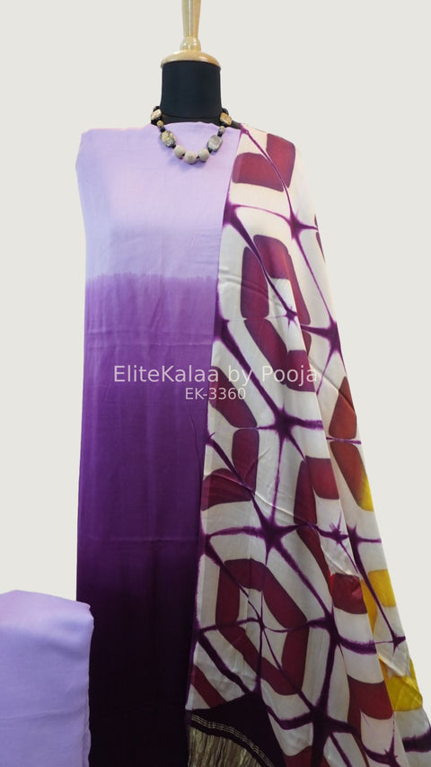 Modal 3-piece unstitched suit set in lavender purple with abstract pattern and border detail
