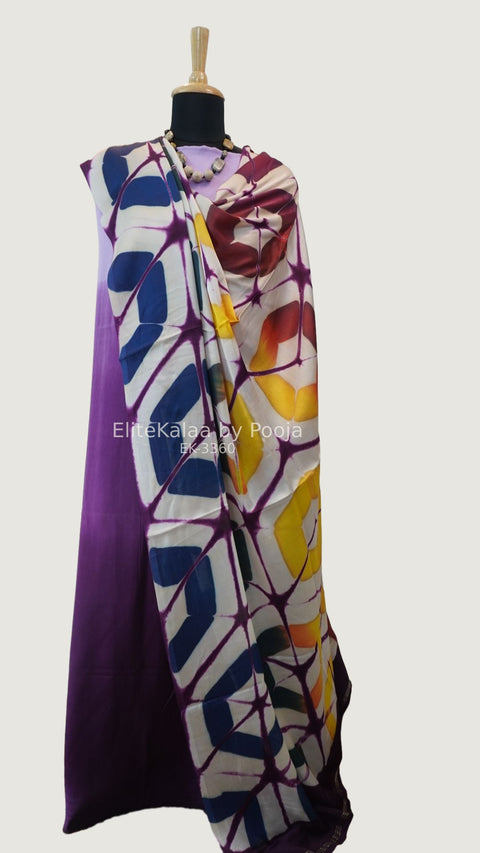 Modal 3-piece unstitched suit set in lavender purple with abstract pattern and border detail